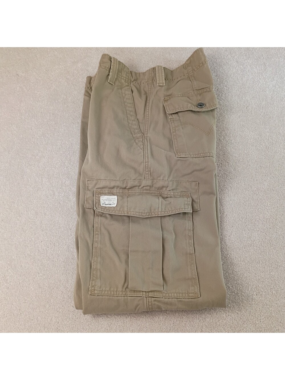 Vintage Levis Cargo Pants Mens 34x34 Beige Loose Straight Wide Leg Baggy Y2k